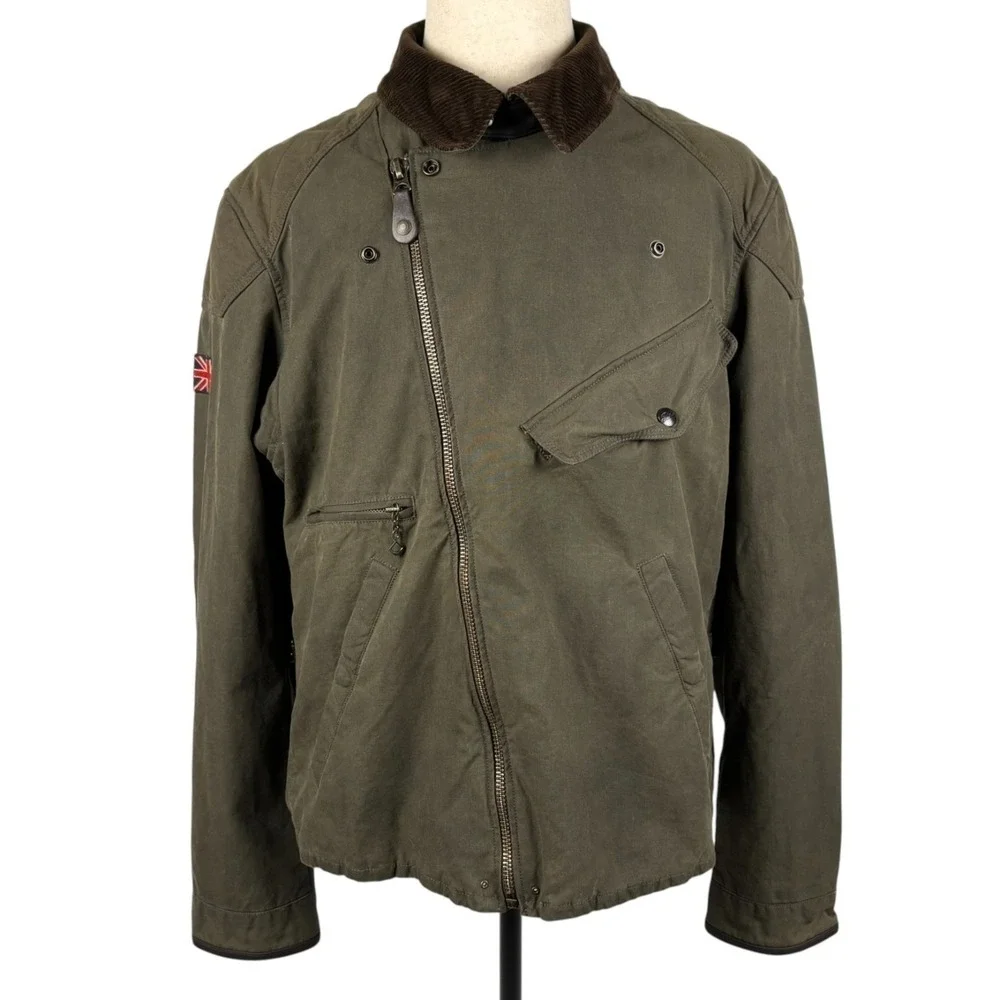 Polo Ralph Lauren Waxed Moto Jacket Mens XL Olive Green Cord Collar Retro NWT